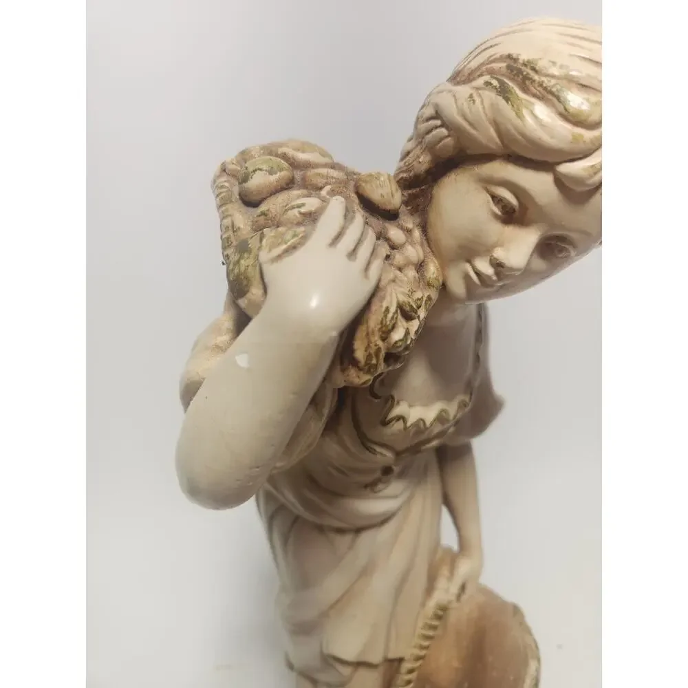Vintage Made in Italy Girl Figurine Basket Fruit Statue 20